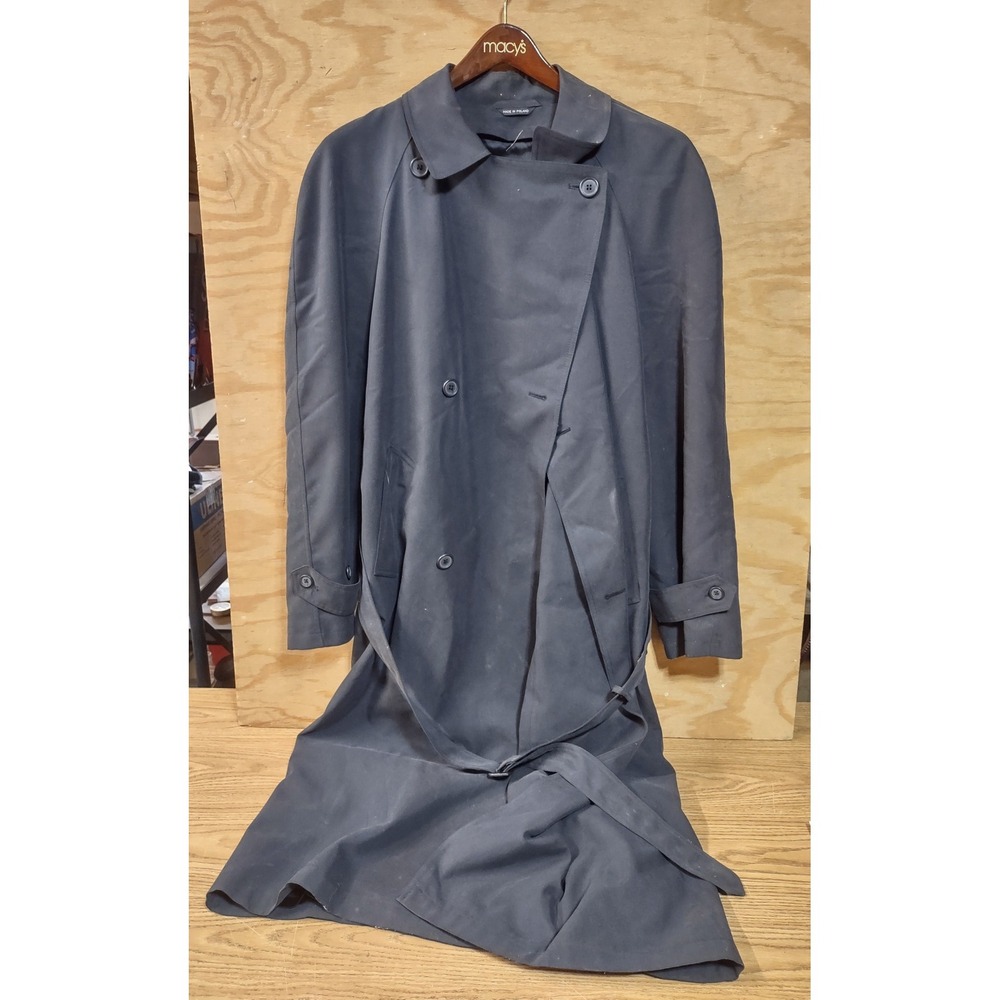 Kasper Black Double Breasted Trench Coat with Belt Made in Poland Size 40R